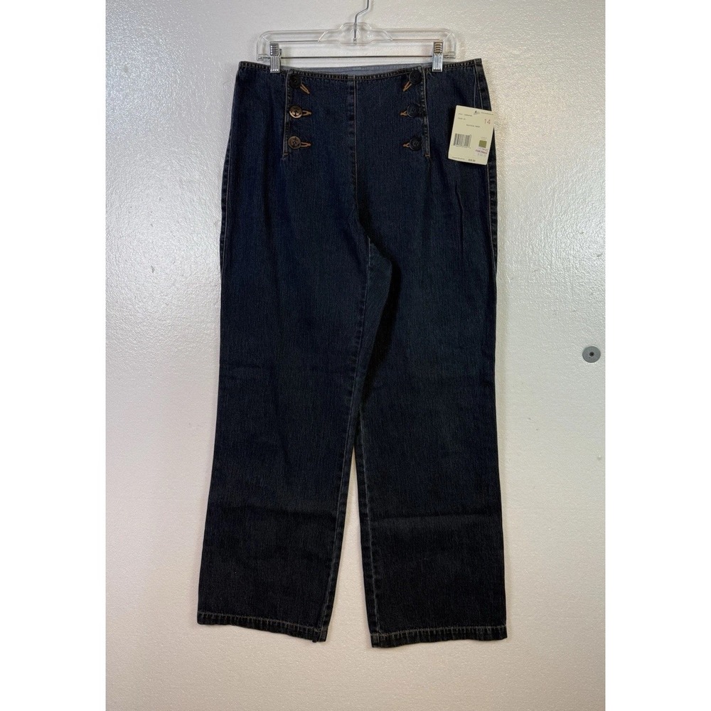 NWT Liz Claiborne Lizwear Jeans Nautical Sz 14 Blue Denim 6 Button Front New